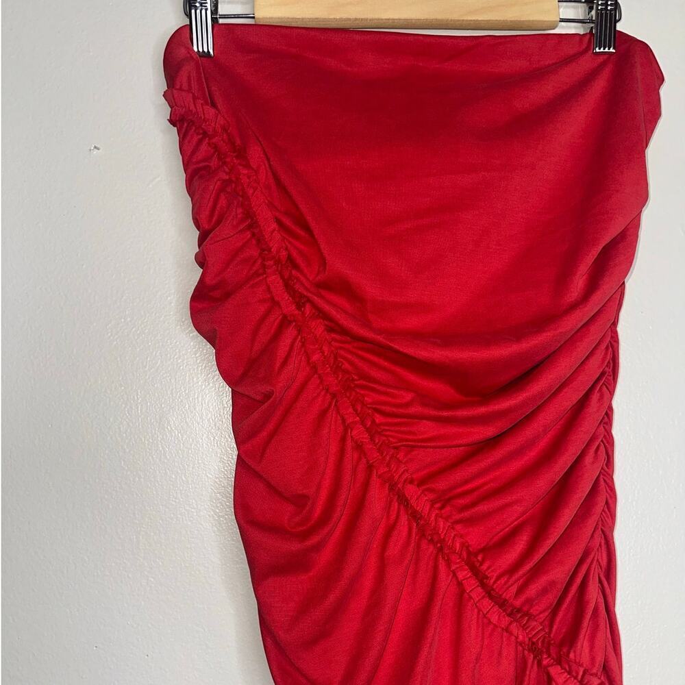 Anthropologie Strapless Ruched Mini Dress in Coral Red - Picture 4 of 6